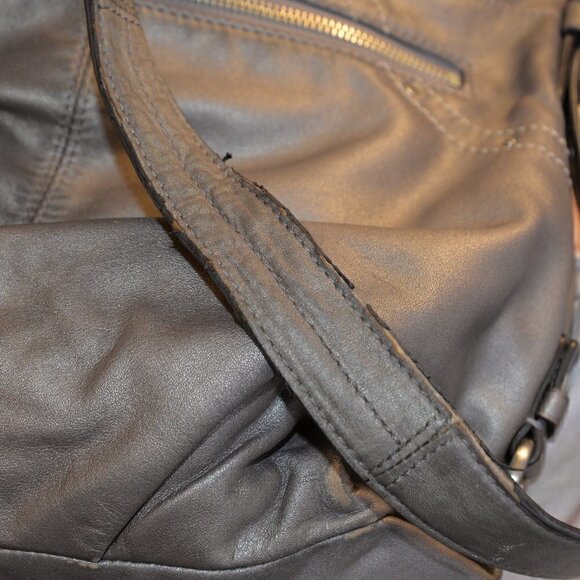 Coach F16178 Gunmetal Metallic Crossbody Leather Slouchy Purse with Studs - Picture 9 of 11